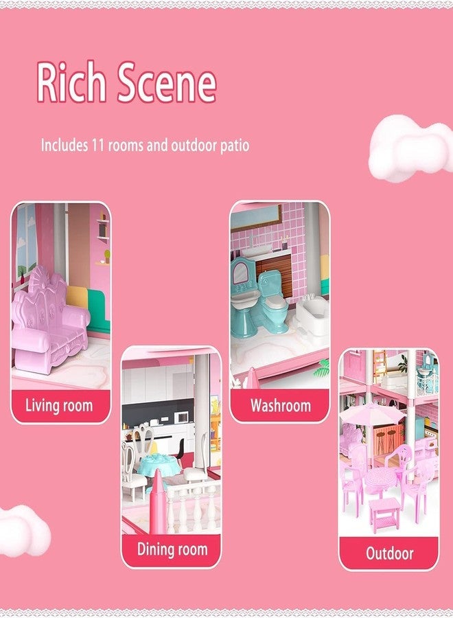 Rahisa Doll House Girls Toys,3-Story 9 Rooms Playhouse with 2 Dolls Toy Figures with Light,Accessories, Furniture Pretend Play Gift Toys for 3 4 5 6 7 Year Old Girls Multi Color - Image 5